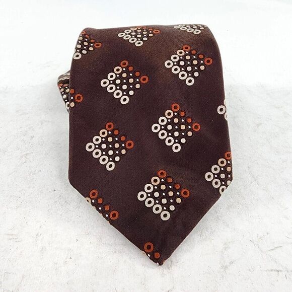 CHRISTIAN DIOR The Denver Men's Vintage Tie Brown Geometric Polyester - Picture 3 of 5